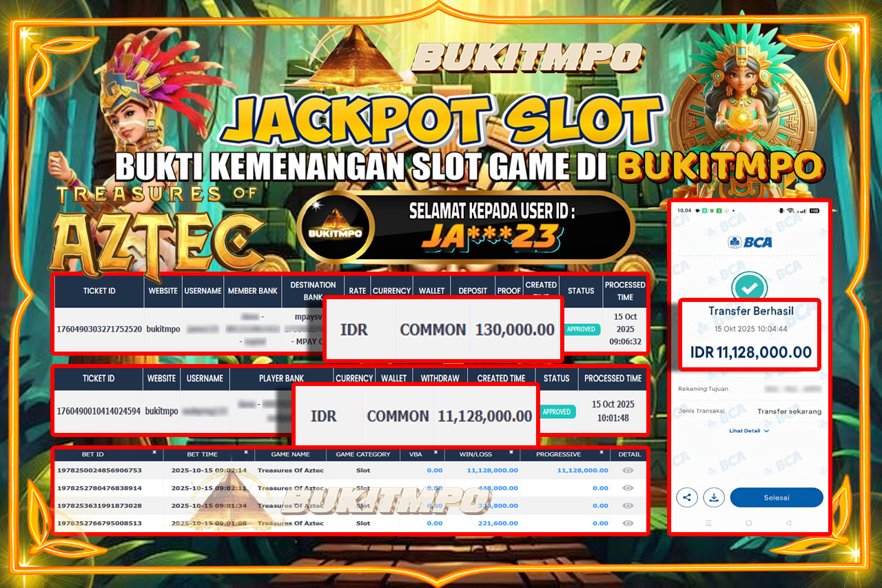 BUKITMPO JACKPOT TREASURES OF AZTEC - PG SOFT Rp.11.128.000,- LUNAS